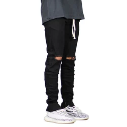 Men Jeans Fashion Stretch Denim Ripped Black Design Hip Hop Jeans Y5039
