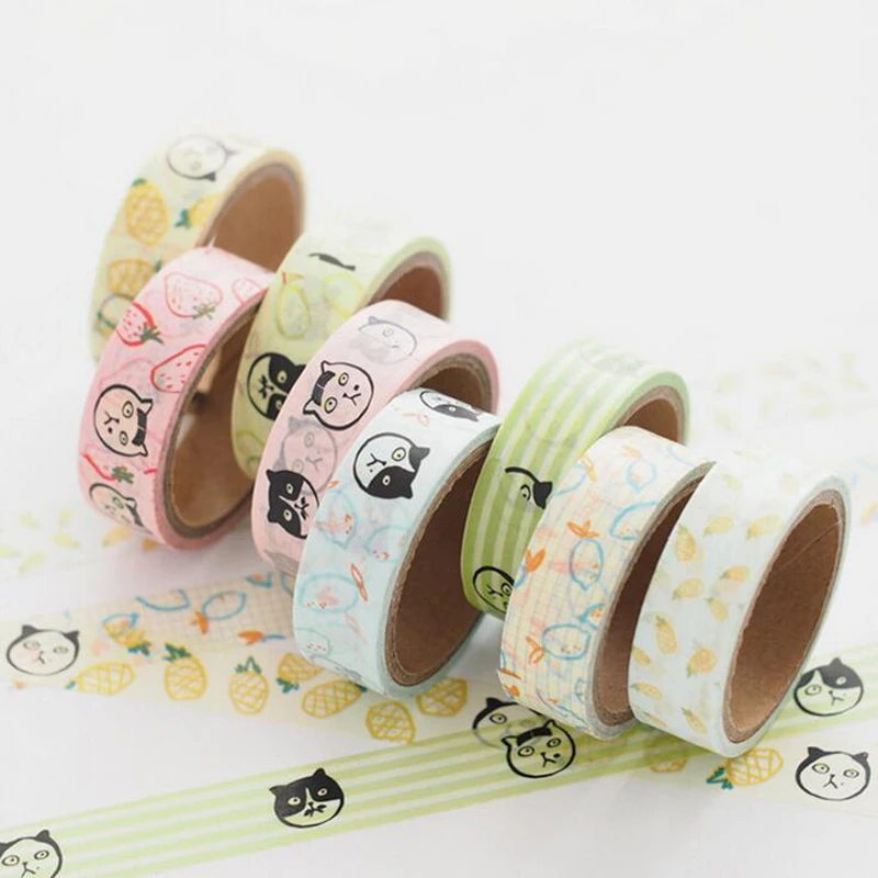 

1 Roll Kawaii Cute Fruit Cat Kitten Paper Masking Washi Tape Student Stationery Stick LabelStickers Diary Album DIY Decor