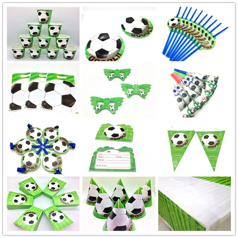 

Green Football Theme Disposable Tableware Napkins Banner Birthday Party Decoration Gift Box Theme Party Supplies Invitation Card