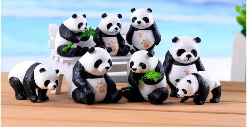 4pc Cute artificial Giant panda figurines miniatures animal ornament fairy garden gnome resin home decorations accessories7