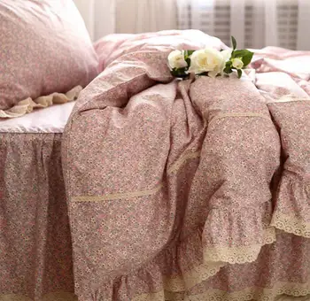 

European pastoral flower single double bedding set,4pc twin full king queen home textile cotton bedskirt pillow case duvet cover