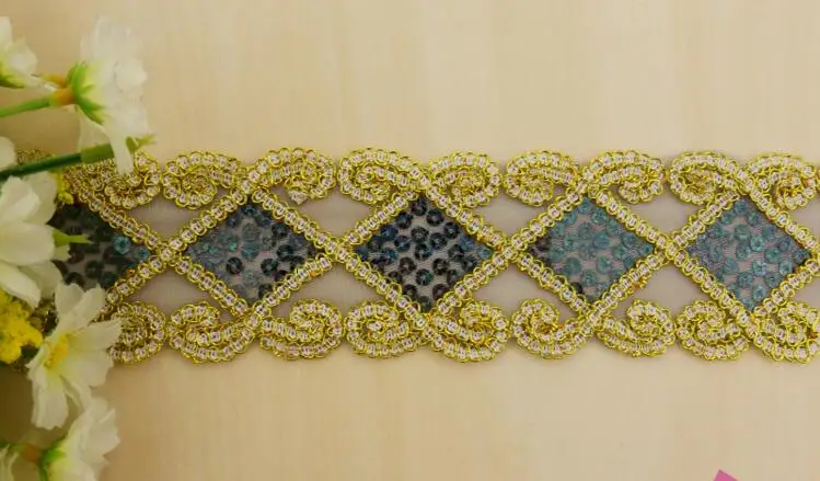 Ruban DIY Couture Ruban Dentelle à Paillettes Or - 9m X 6cm