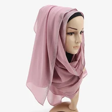 Женский шифоновый шарф с пузырьками, простая упаковка, блестящие чашки, цепь, стразы платочная повязка на голову, мусульманские хиджабы, шарфы/шарф