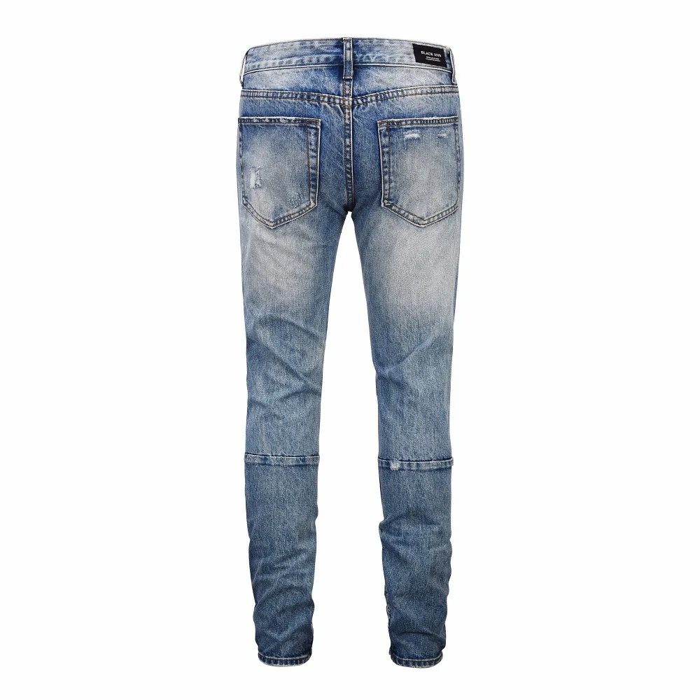 19ss New Hip Hop Justin Bieber Slim Fit Knee slit Ripped Biker Jeans Ankles Zipper Fly Jeans Streetwear Jeans Sweatpants