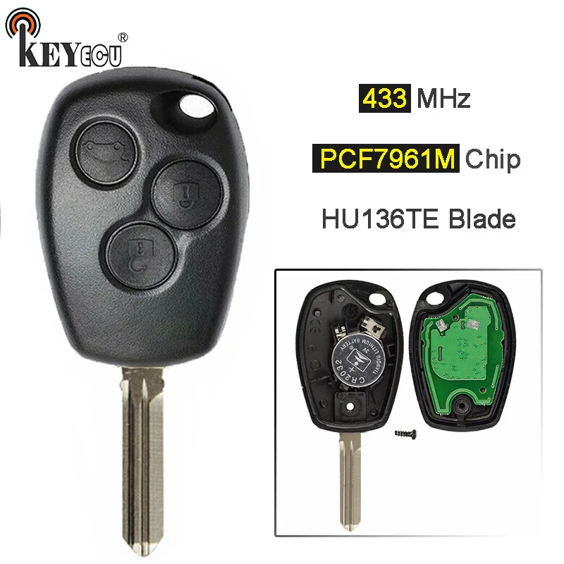 Ключ KEYECU PCF7961M HITAG AES с 3 кнопками сменный пульт дистанционного управления для Renault