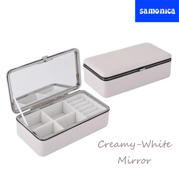 

Portable PU White Jewelry Box Earrings Ring Necklace Watch Jewelry Organizer Jewelry Storage Display Box