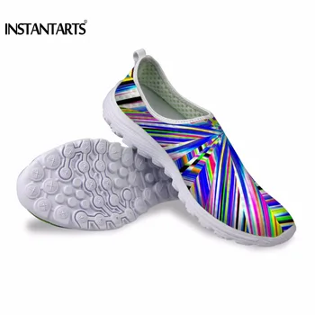 

INSTANTARTS 2018 New Brand Design Geometric Printed Men Casual Flat Shoes Summer Slip-on Sneakers for Male Breathable Flats Man