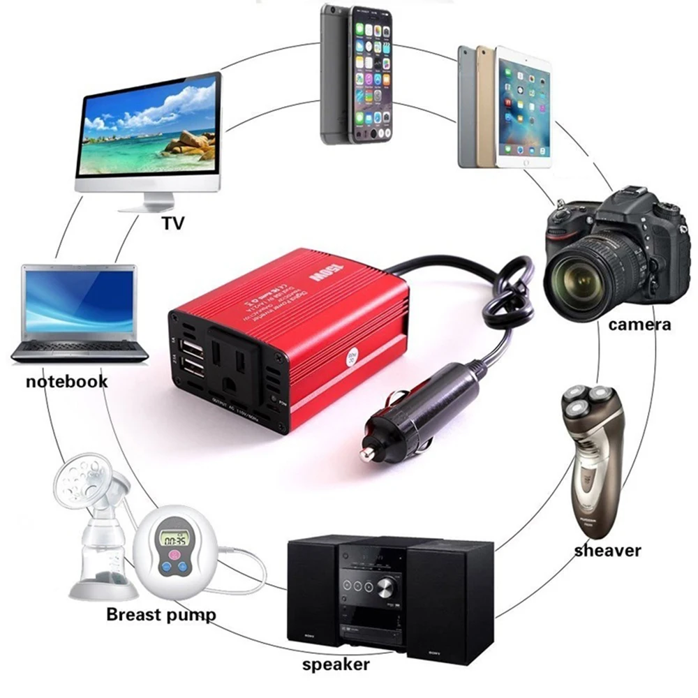 Двойной USB 150 Вт DC 12 В к AC 110 В/220 В Мощность конвертер автомобиля зарядное устройство адаптер автомобильный инвертор США/ЕС разъем