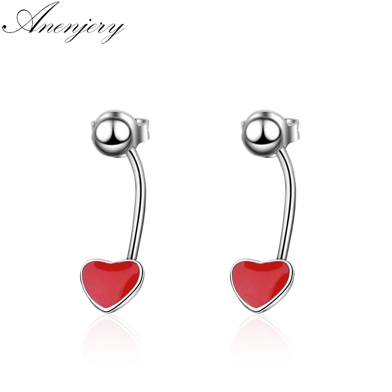 

Anenjery Sweet Red Heart Stud Earrings For Women Girl 925 Sterling Silver Jewelry Accessories boucle d'oreille S-E643