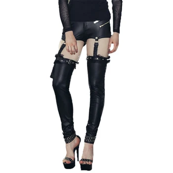 

Gothic Punk PU leather Trouser Black Leather Pants Steampunk Women Sexy Combined Trousers