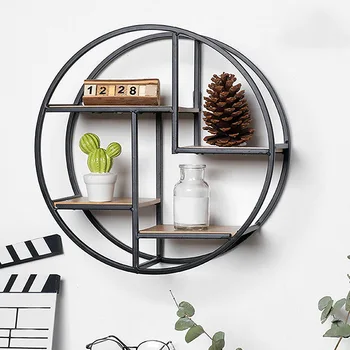 

Wall Mounted Iron Shelf Round Floating Shelf Wall Storage Holder and Rack Shelf for Pantry Living Room Bedroom Kitchen Entryway