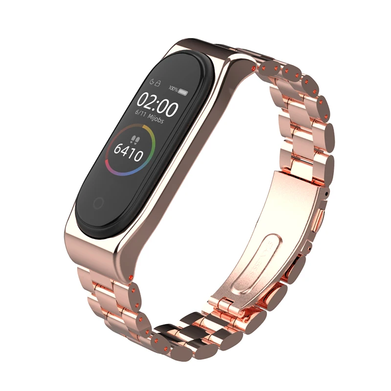 Mijobs Strap for Mi band 4 Straps Bracelet, Metal Stainless Steel Wrist Strap Replacement Band for Xiaomi 4/3 - Цвет: rose gold B