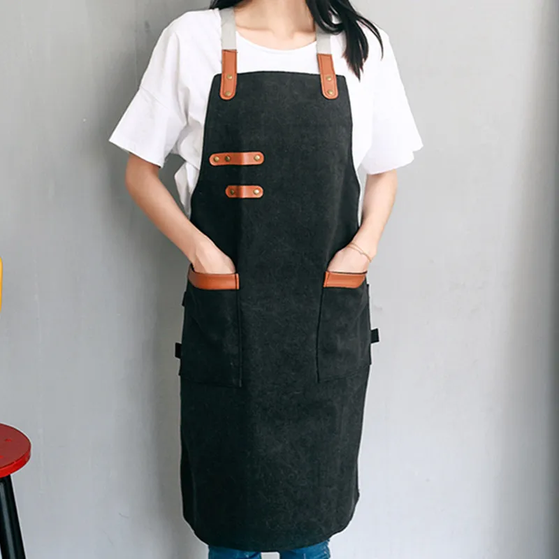 Black Khaki Canvas Apron D77-2