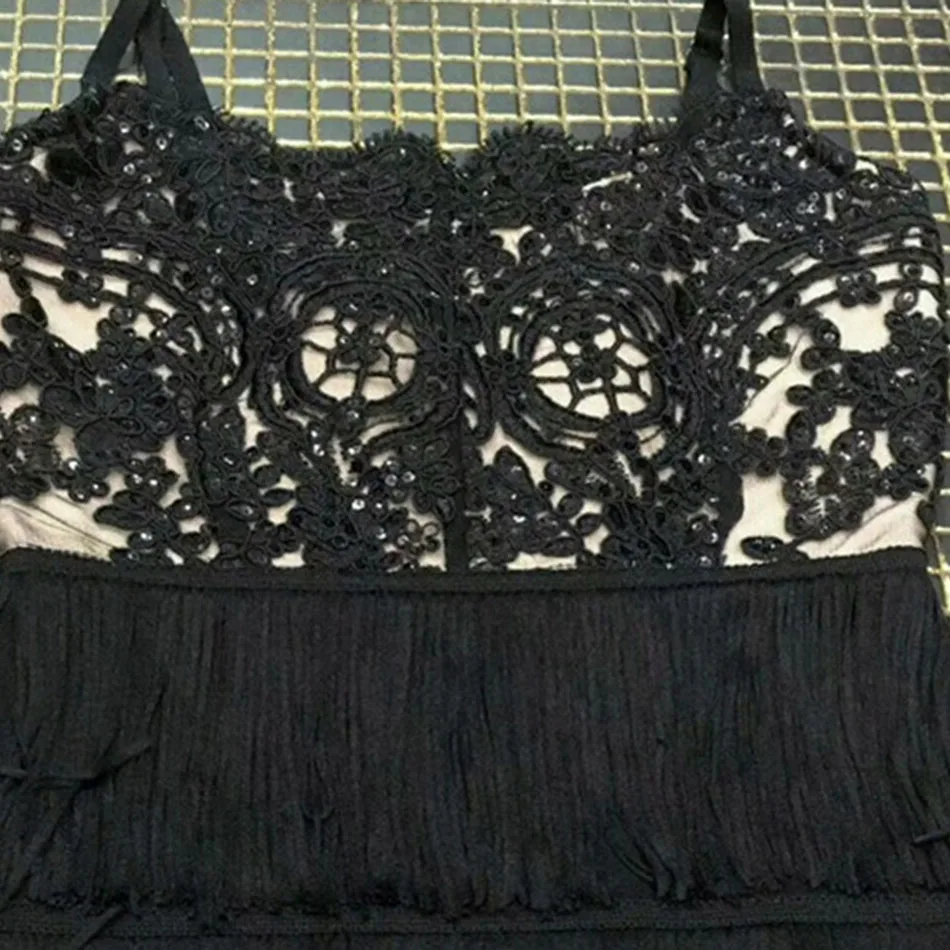 Летнее Новое Женское платье оптом черно-белое Сексуальное Кружевное облегающее платье с кисточками вечернее платье