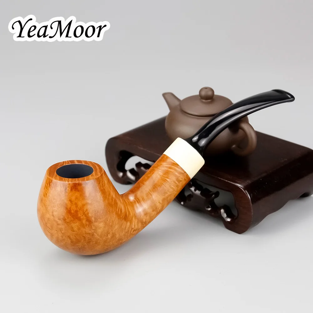 

White Deplanate Mouth Smoking Pipe Best 9mm Filter Briar Wood Pipe Set 74 tools free Briar Tobacco Pipe Big Bowl Bent Briar Pipe