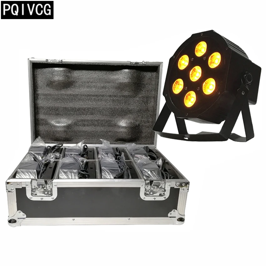 

8pcs/7x12w 6in1 led Par light with flight case RGBWA+UV 6in1 flat par led dmx512 disco lights professional stage dj equipment