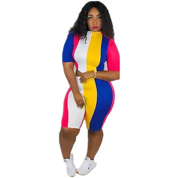 

Fashion 2019 Colorful Striped Two Piece Set Tracksuit Women Two Piece Outfit Crop Top Bodycon Biker Shorts Matching Sets