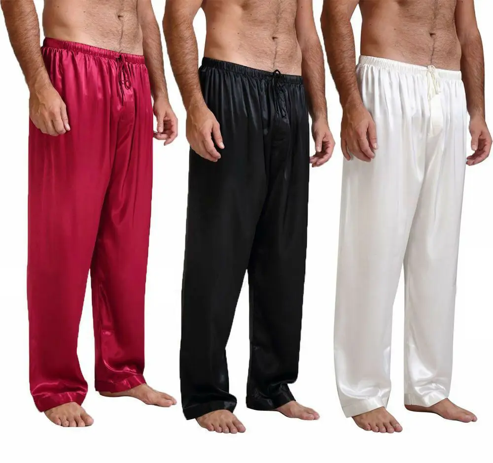Новая мужская шелковая атласная пижама, одноцветная свободная Пижама, Сексуальное Нижнее Белье для сна, штаны для отдыха, одежда для сна