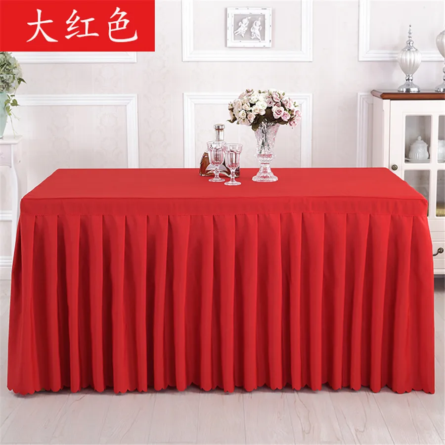 White color 100% polyester fabric one-piece table skirt with tablecloth Pleated Table Cover for wedding party banquet decoration