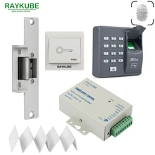 RAYKUBE Biometric Fingerprin RFID Access Control Kit Electric Strike Lock Bolt Lock + Exit Button ID Card Power Supply