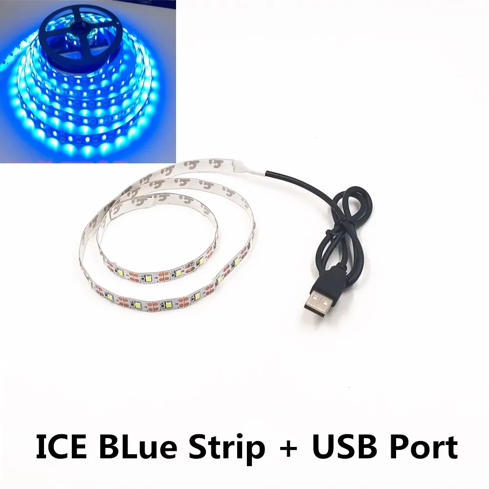 5 м USB Светодиодная лента 5 в 3528 1 м 5 м теплый холодный белый розовый зеленый синий красный SMD лента потолочный светильник водонепроницаемый - Испускаемый цвет: ICE Blue
