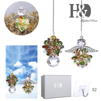 

H&D Crystal Guardian Angel Suncather Rainbow Maker Hanging Sun Catcher for Window Ornaments,Pack of 2 (Green)