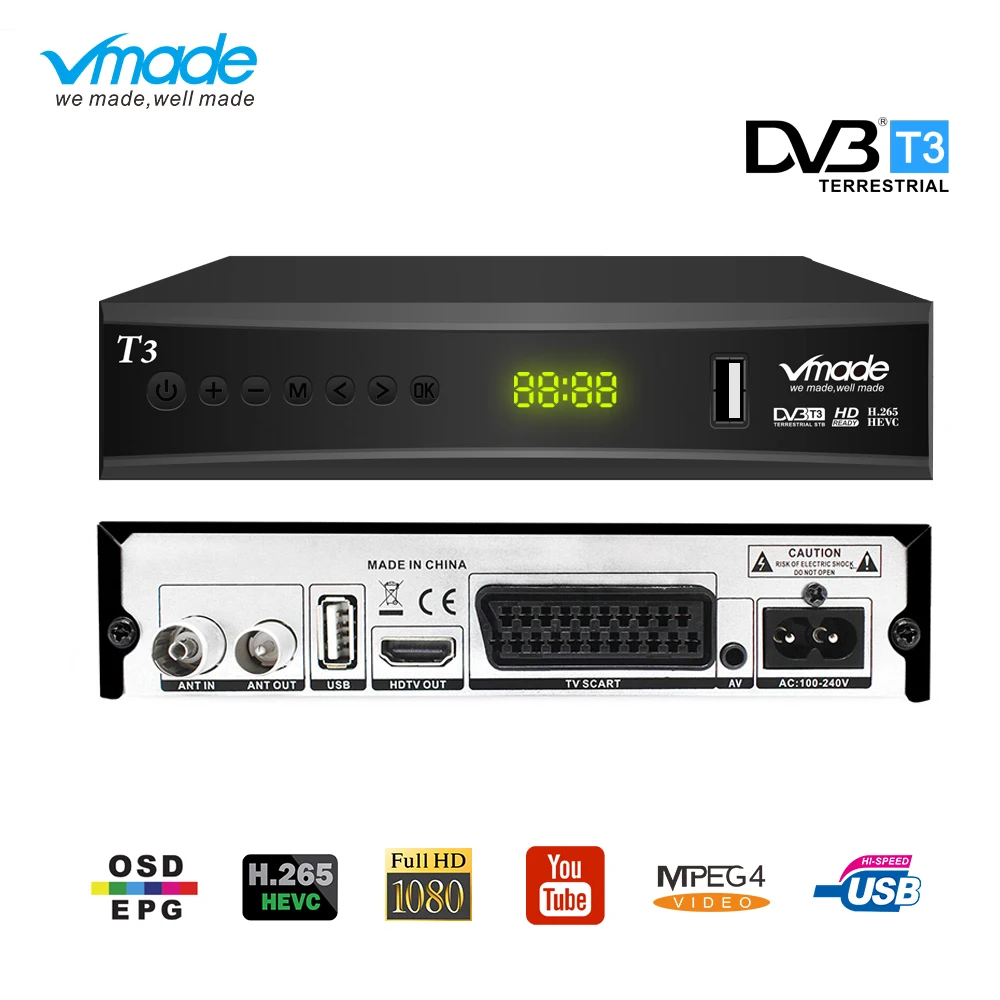 

DVB-T3 Receiver HD Terrestrial Decoder TV Box TV Tuner support AC3,H.265,IPTV,wifi,youtube set top boxes For Monitor Adapter