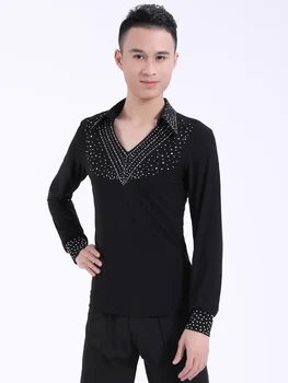 

Men's Dance Performance Costume Latin Diamond Performance Tops Modern Dance Competition Dress Long Sleeves