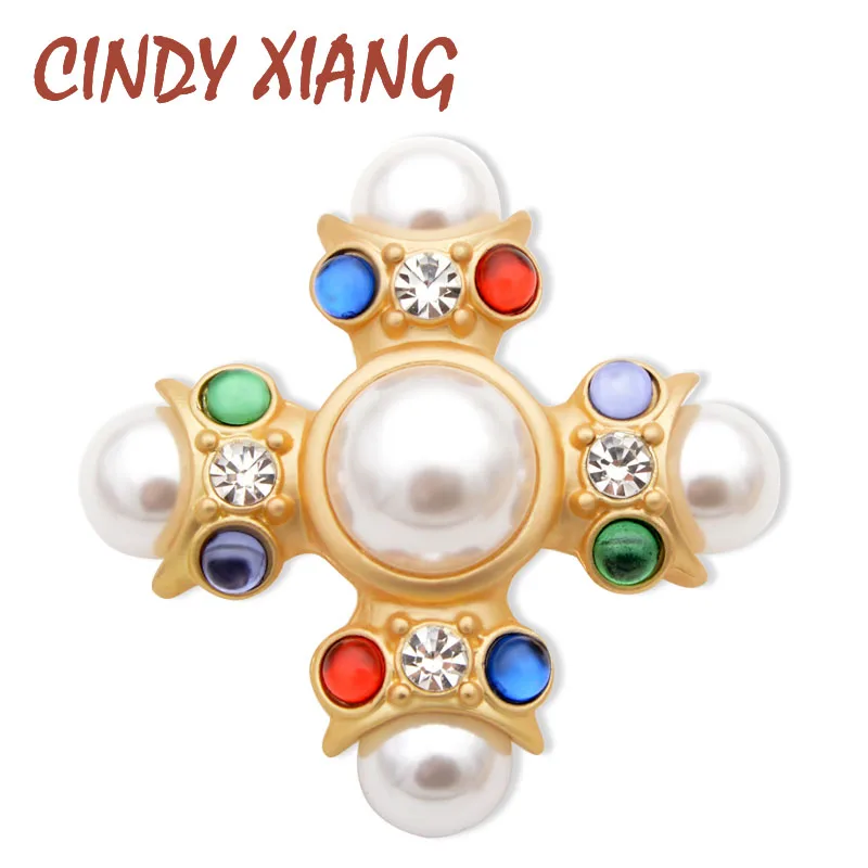 

CINDY XIANG Baroque Style Large Cross Brooches for Women Colorful Beads Inlay New Design Fashion Pin Brooch Spring Style Gift