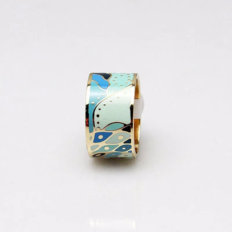 

Spring Sky Blue River Stream Design Enamel Jewelry Ring
