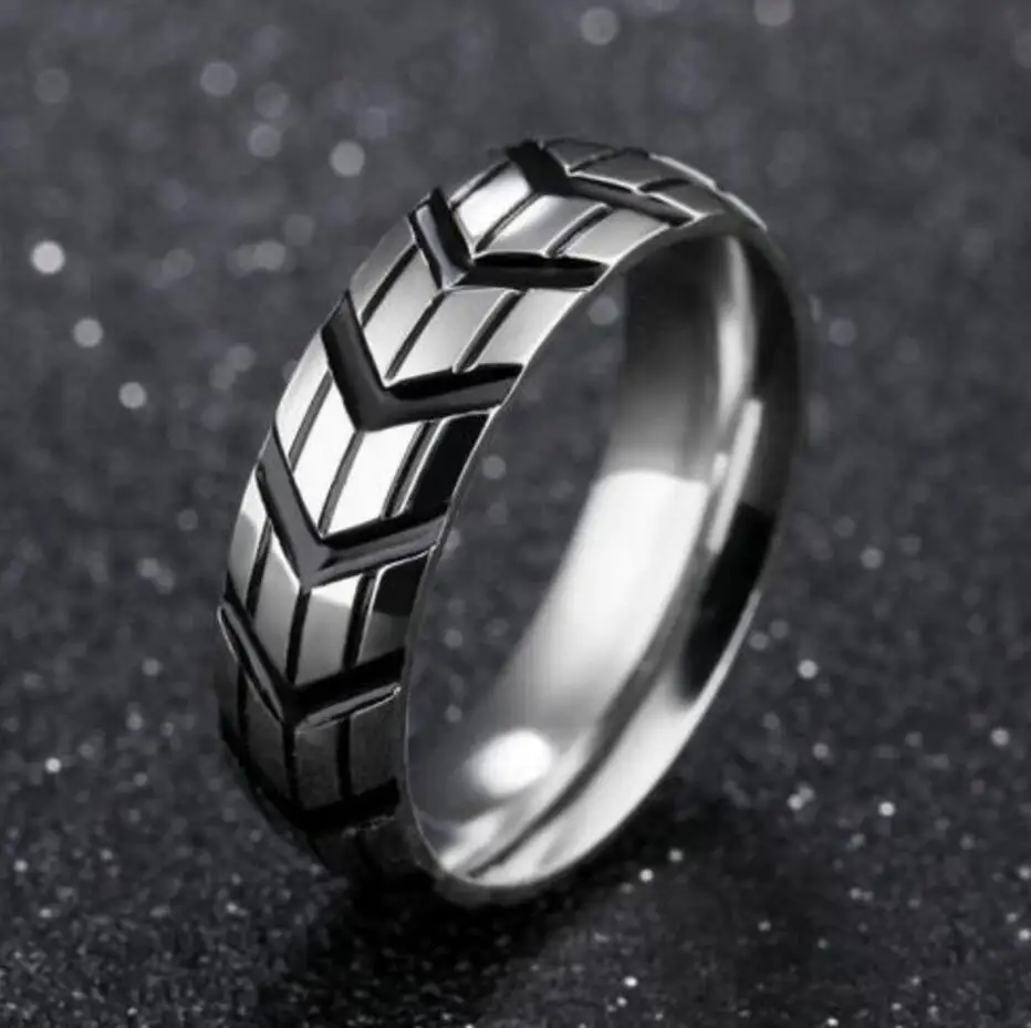 

Fashion Men's Silver Stainless Steel Cool Motorcycle Tire Rings Jewelry US 8-11