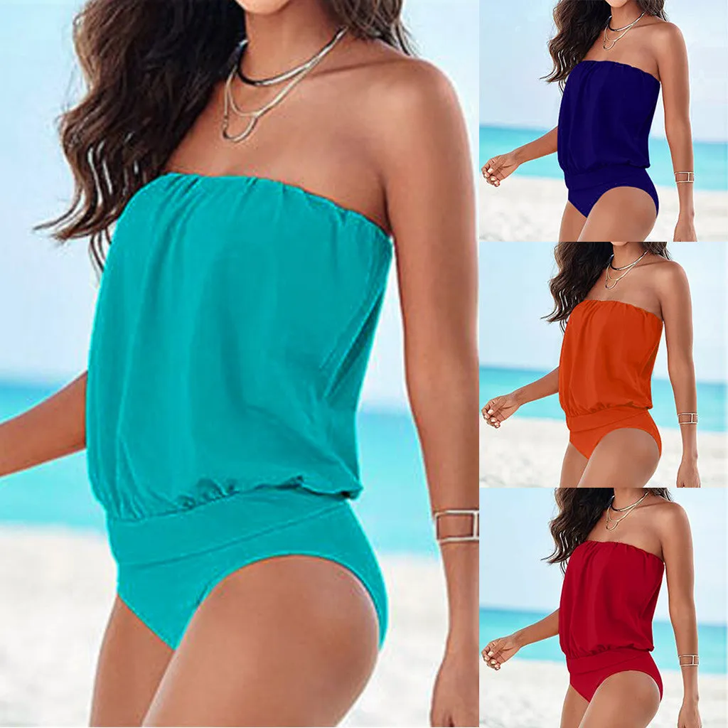 

2019 hot Bikinis New Sexy Casual Womens Strapless Two Piece High Waist Bikini Tube top Swimsuit Swimwear Bathing Beach Suit