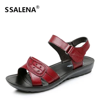 

Summer New Fashion Woman Sandals Mother Large Size Flat Leather Sandals Comfortable Elderly Soft Bottom Sandals AA40192
