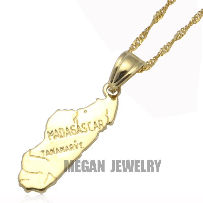 Madagascar Africa Map Country Malagasy 18K Gold plated Necklace Chain Pendant