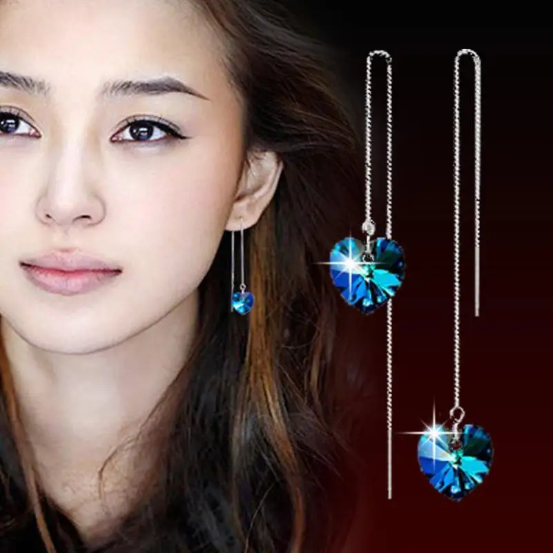 

Titanic Shining Crystal Ocean Heart Chain Thread Earring Pendant Necklace Woman Jewelry Valentine's Day Gift