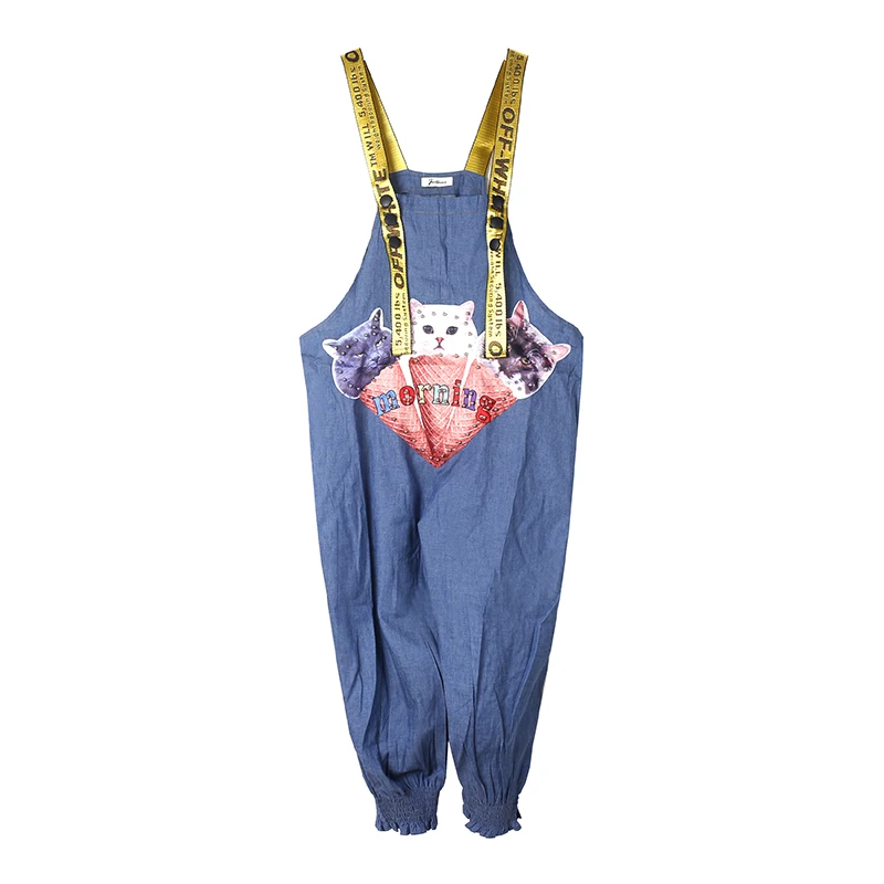 

Europe station beading strappy bodysuits icecream cat summer overalls women baggy harem jogger pants ladies hip pop Rompers