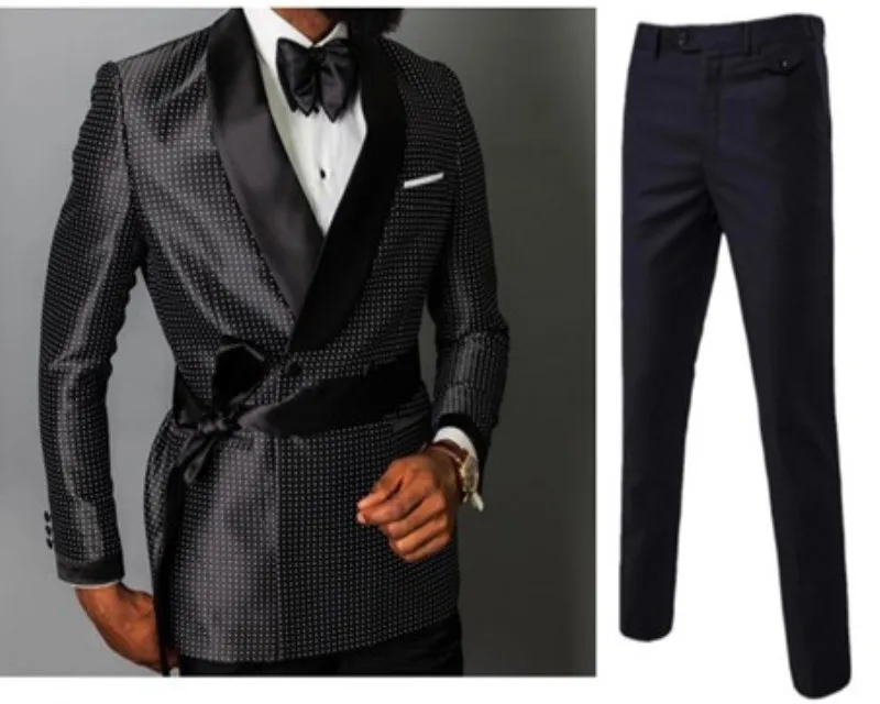 The latest fashion design double-breasted blazer men's groom wedding dress custom 3 pieces(jacket+ pants+ belt - Цвет: as picture