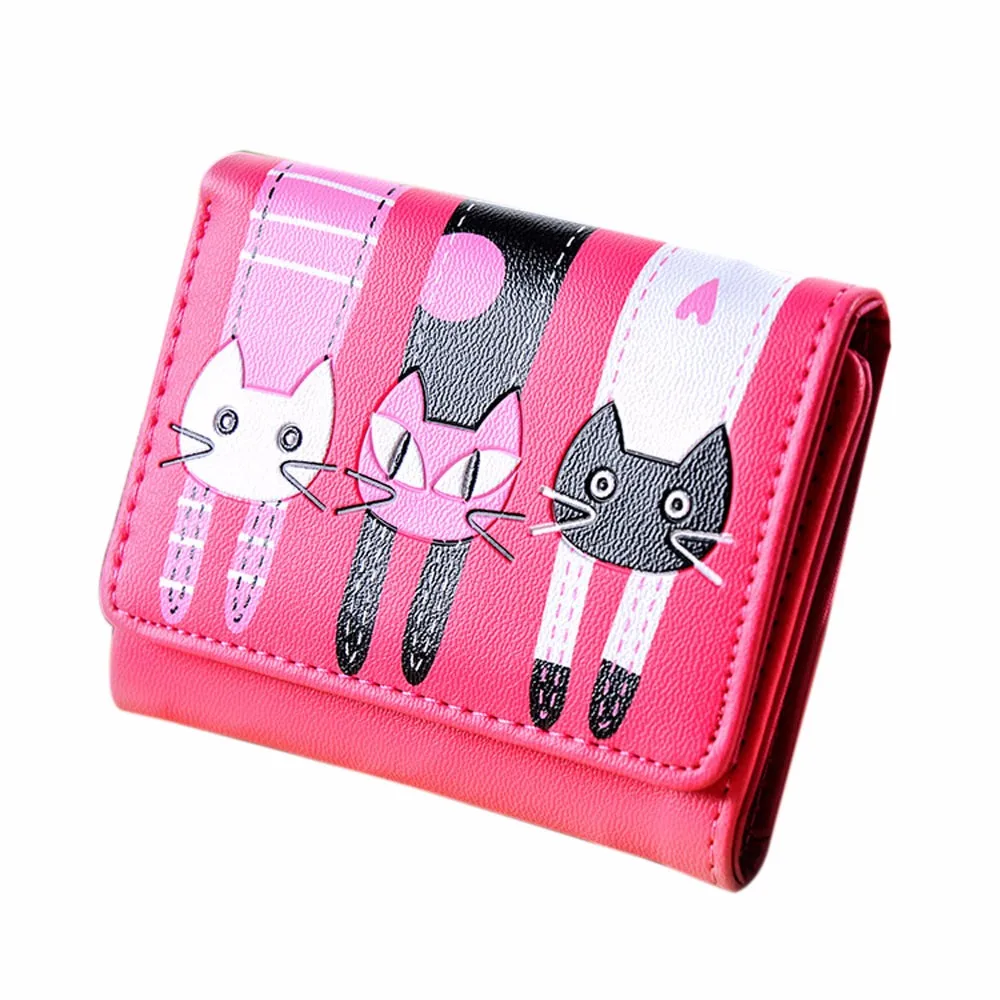 Женская кожаная сумка для монет с рисунком кота, мини кошелек, короткий кошелек, модный