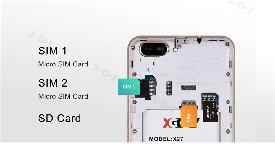 XGODY X27 Face ID дюймового смартфона Android 9,0 1 Гб оперативной памяти, 16 Гб встроенной памяти, MTK6580 4 ядра 5 дюймов 3g Dual Sim 5MP Камера gps мобильного