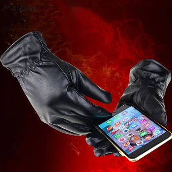 

Gloves Men 2020 PU Leather Touchscreen Warm Outdoor Waterproof Guantes Mens Soft Simple Handschoenen Daily Trendy Mittens Chic