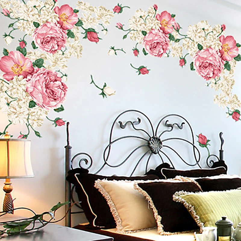 190 90cm Big Size Peony Flower Wall Stickers Bedroom TV 