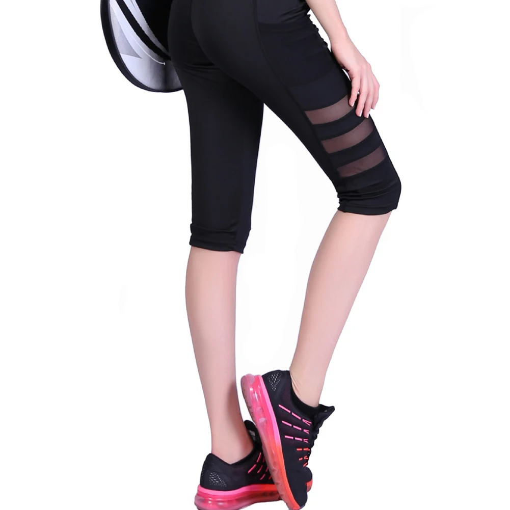 

Women Leggings Solid Color Elastic Mesh Pants Quick Dry for Jogging Sports &T8