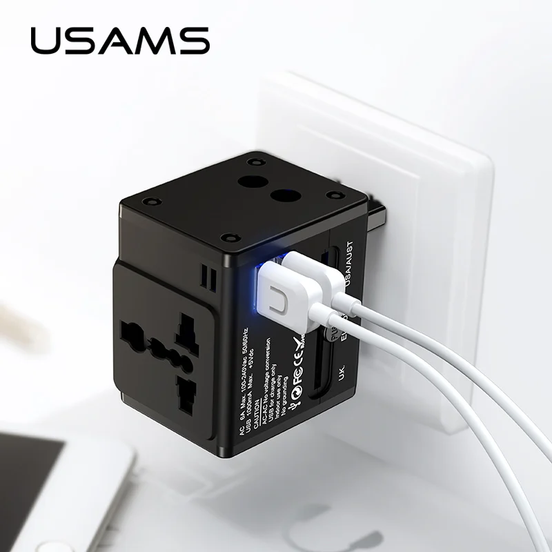 

Global Conversion Socket Dual USB charger,USAMS Universal phone charger, support EU/US/UK/AU charger wall charging USB charger