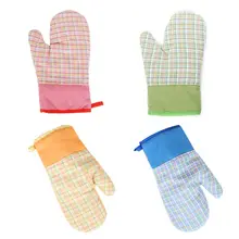 1 шт., хлопковые перчатки для духовки, в клетку, контрастный цвет, Утепленная подкладка, термостойкие варежки, кухонные, приготовление, Выпекание, барбекю, прихватки, инструмент