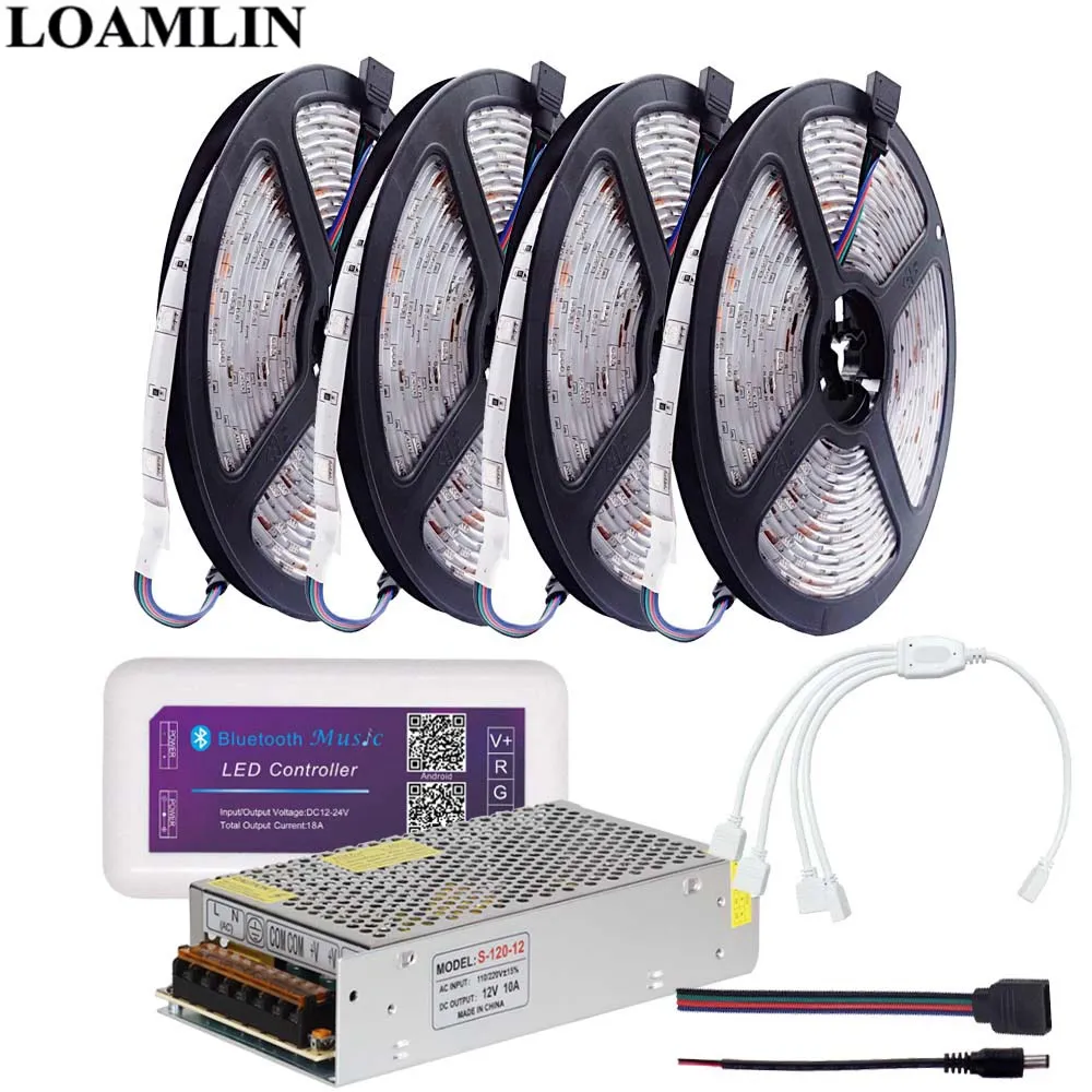 

RGB Led Strip Flexible Light 5050SMD 30Leds/m Bluetooth Music RGB Led Controller DC12V Led Transformer Kit 5M 10M 15M 20M