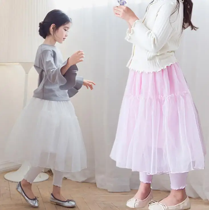 

2018 new wholesale girls skirt leggings cotton mesh fashion girls leggings 4-9t A725