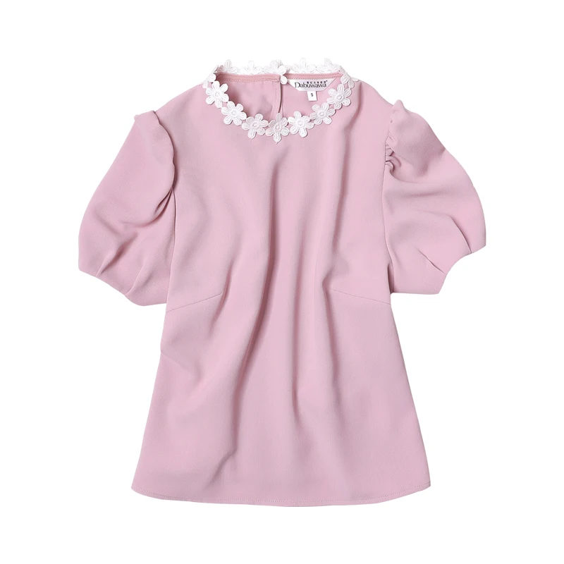 Dabuwawa женская короткая блузка, женская рубашка с О-образным вырезом и рукавом-фонариком, новинка, элегантные топы розового/серого/синего цвета DN1BST013 - Цвет: Pink