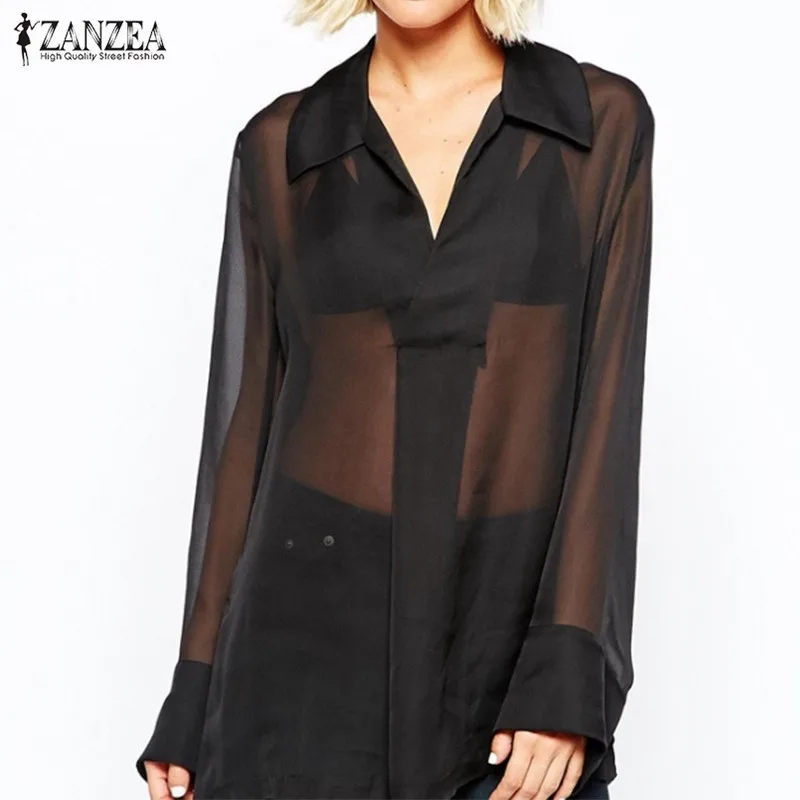 black see through blouse