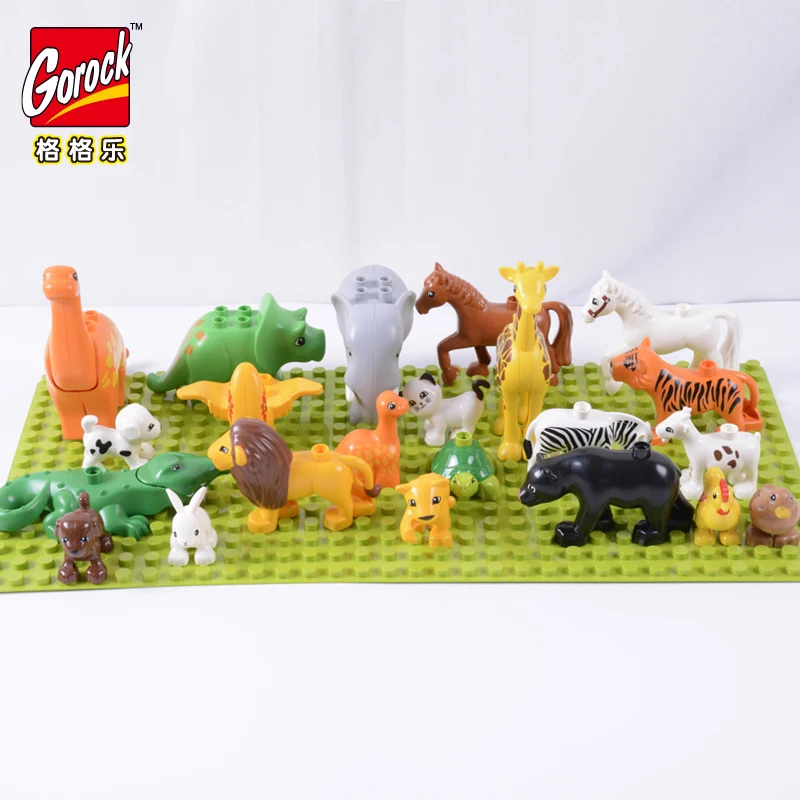 

GOROCK 28 Style Model Animal Duplos Action Figure monkey Horse Rabbit Ocean World Toys Big Building Block Set For Children Gift