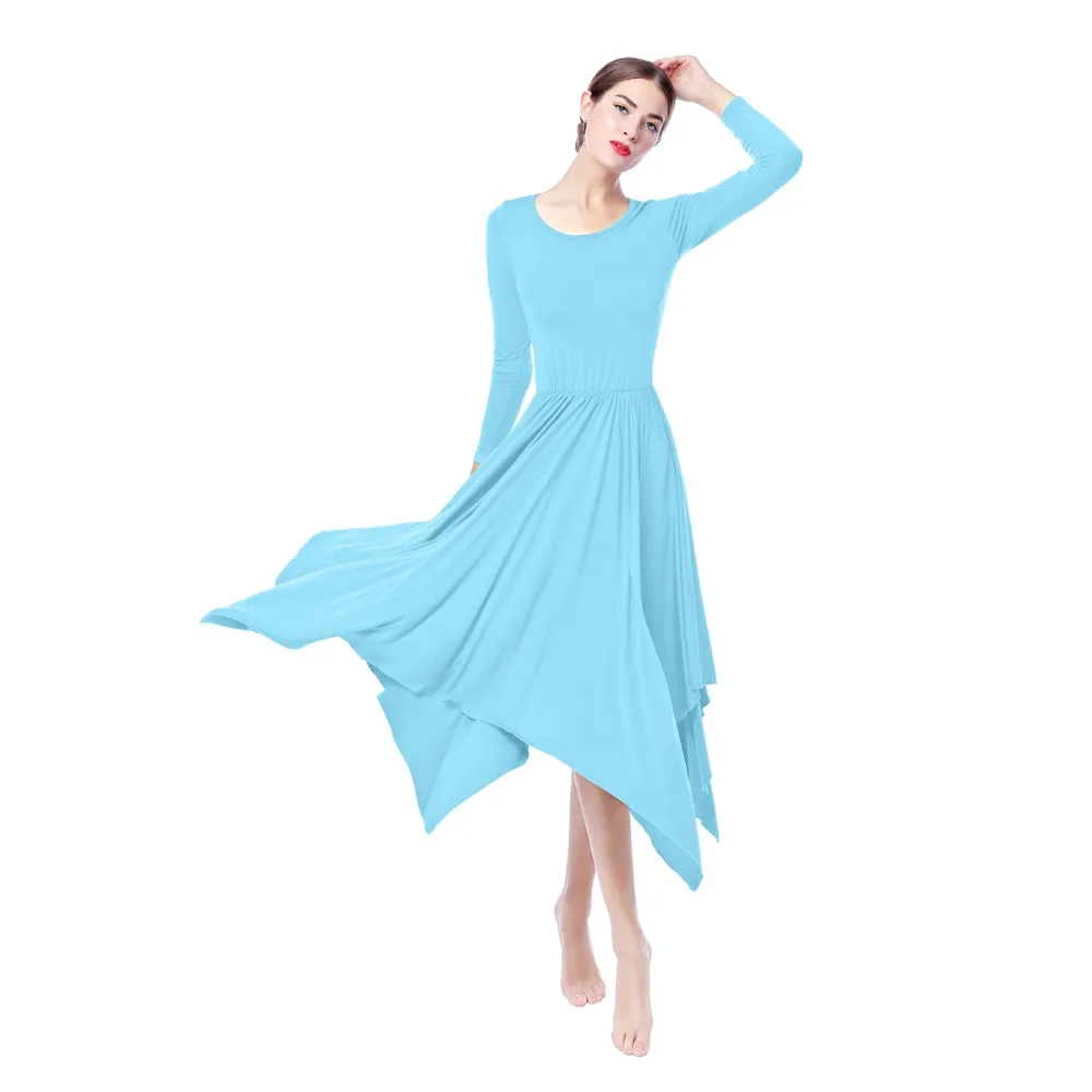 

2019 Fashion Women Praise Dress Pleated Swing Loose Fit Liturgical Dance Dress Tango Waltz Ballroom Dance Irregular Long Dresses